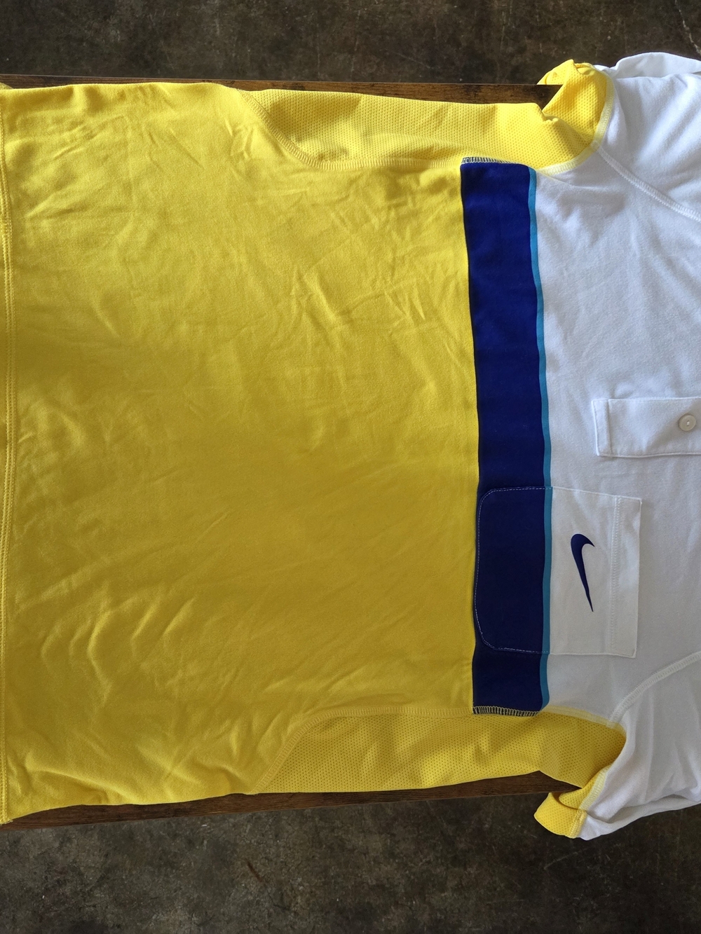 Nike Yellow and White Sport Polo with Blue Accents